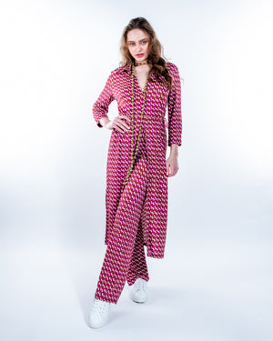 vestido-abrigo de licra elástico estampado geométrico