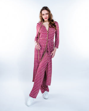 vestido-abrigo de licra elástico estampado geométrico