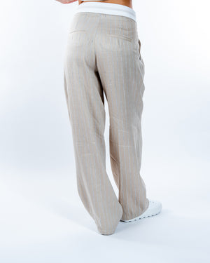 Pantalón ancho de hilo diplomático con cinturilla ancha