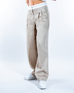 Pantalón ancho de hilo diplomático con cinturilla ancha