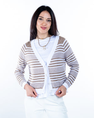 Cardigan de punto a rayas con lurex y bicolor
