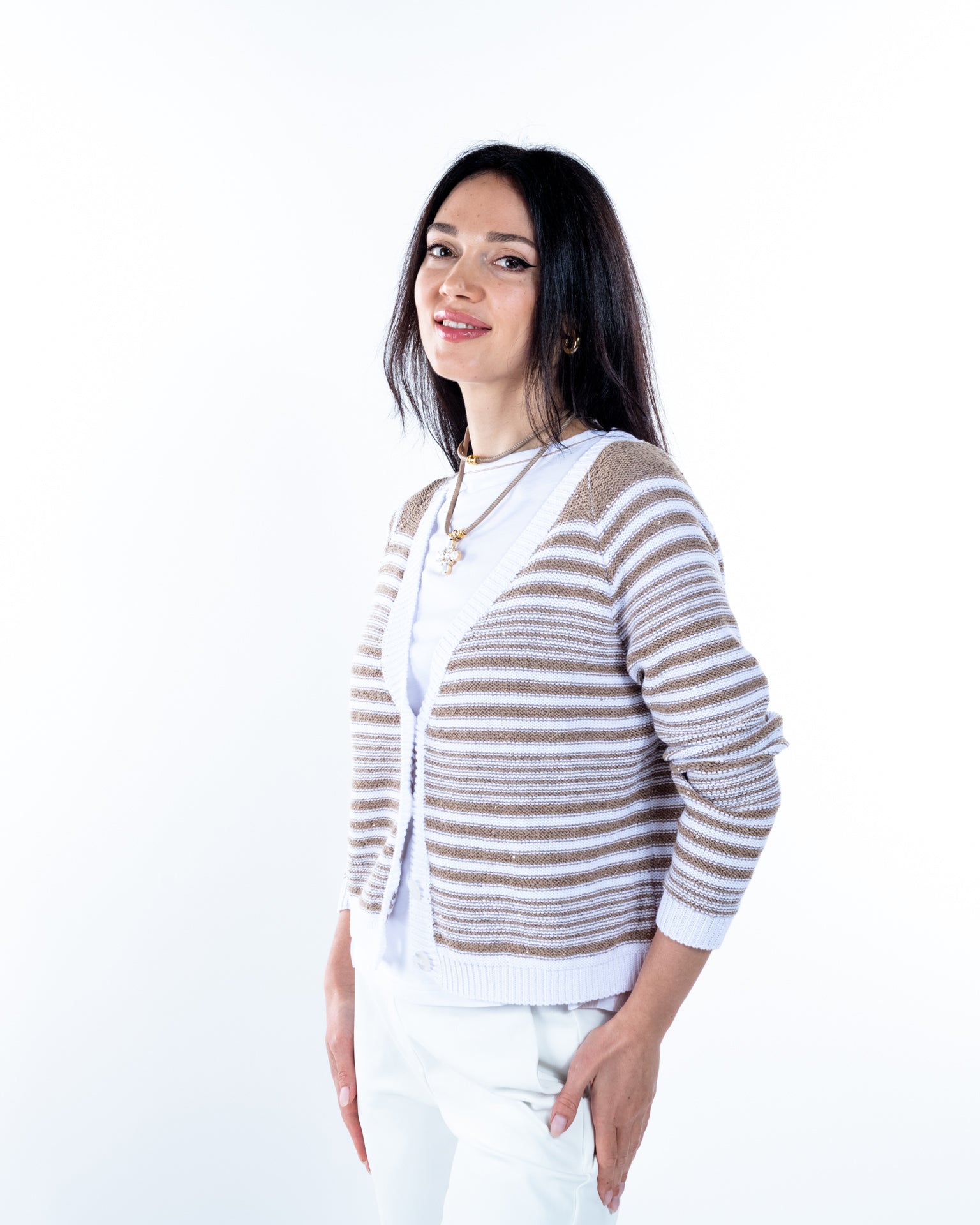 Cardigan de punto a rayas con lurex y bicolor