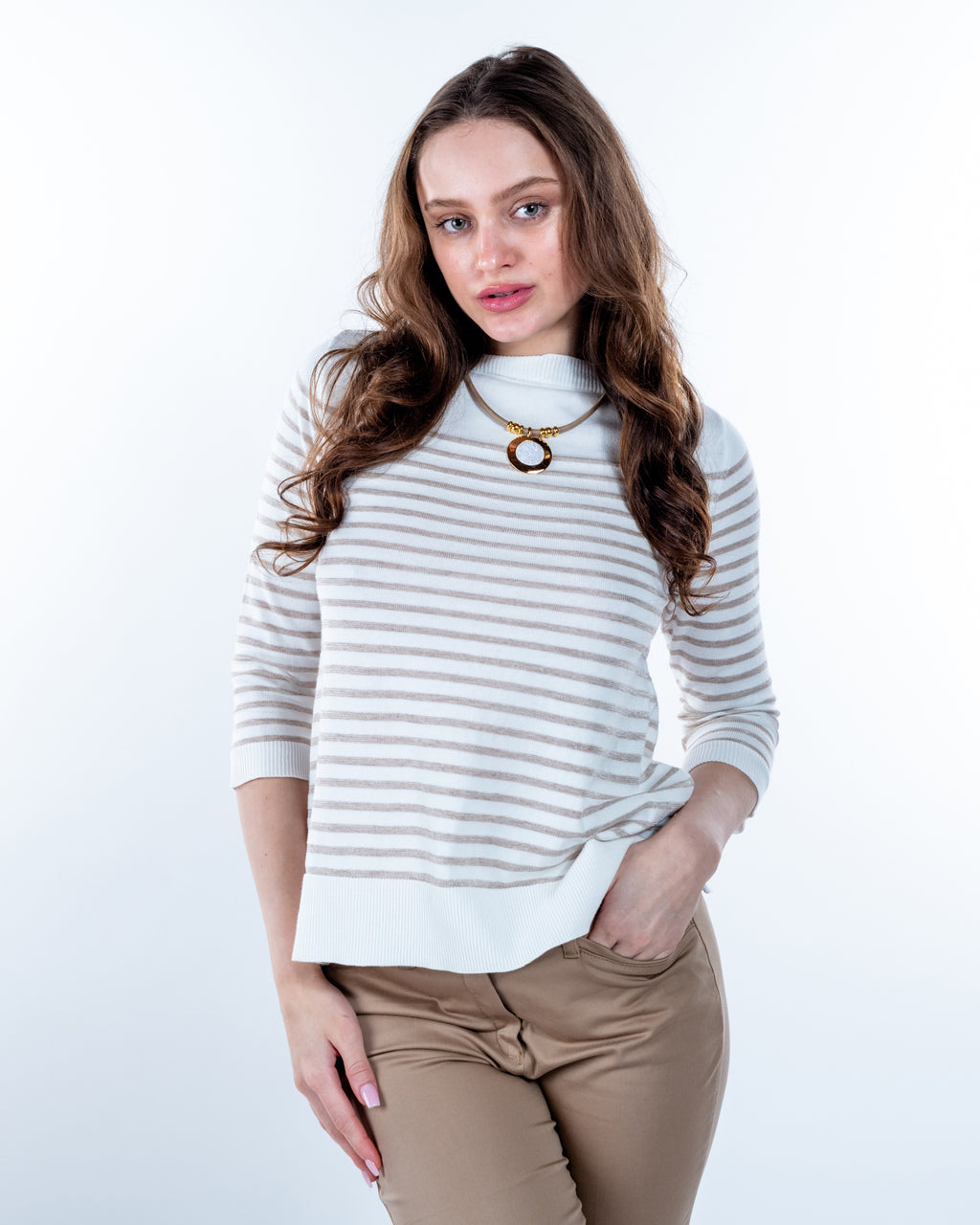 Jersey de algodón cuello barco a rayas bicolor
