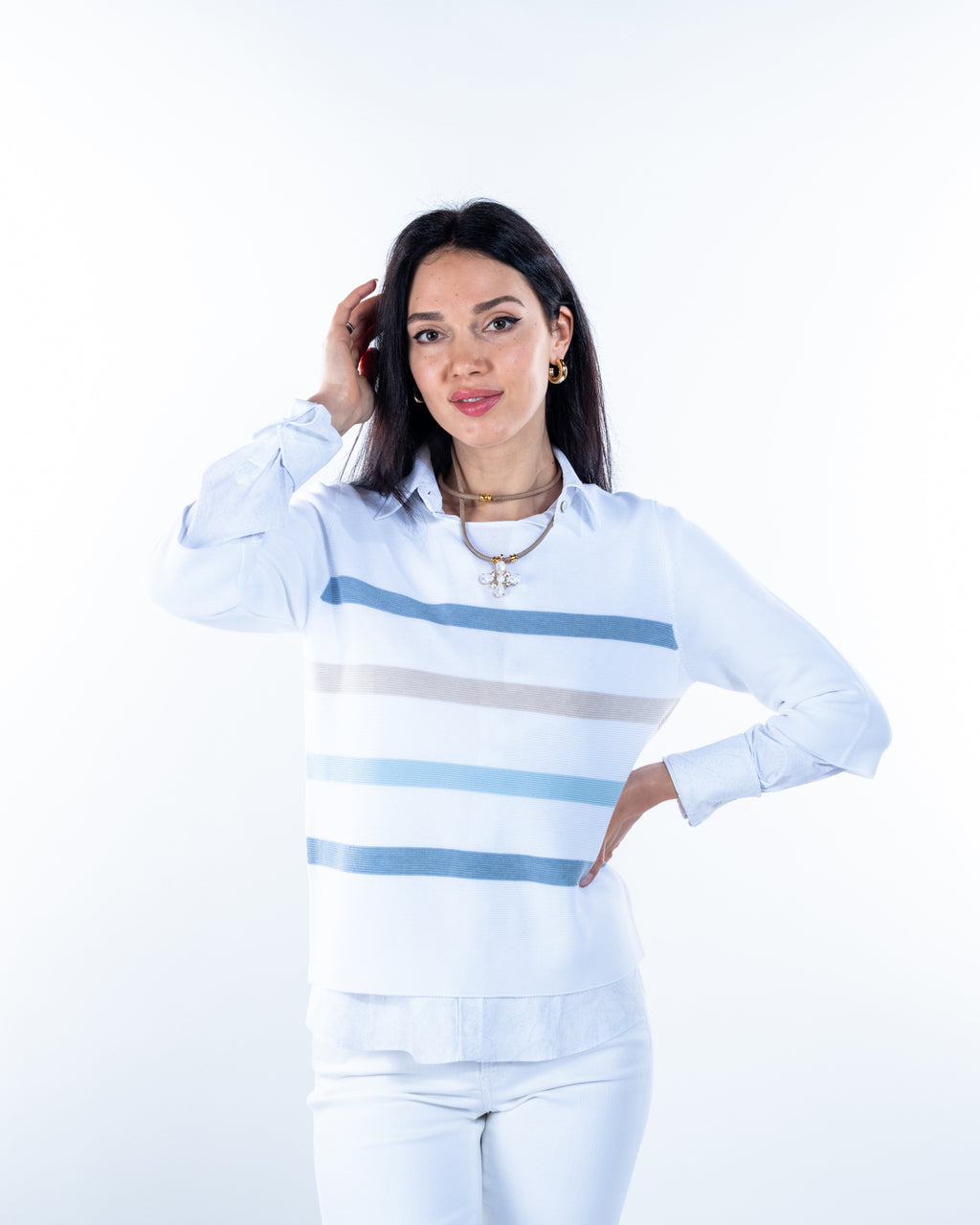 Jersey de algodón manga 3/4 a rayas
