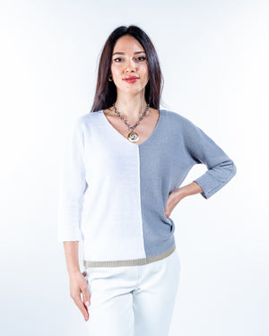 Pullover de algodón manga 3/4 tricolor