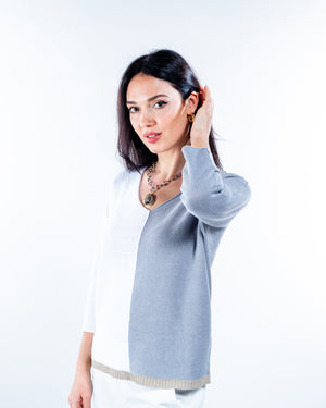 Pullover de algodón manga 3/4 tricolor