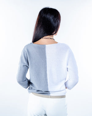 Pullover de algodón manga 3/4 tricolor