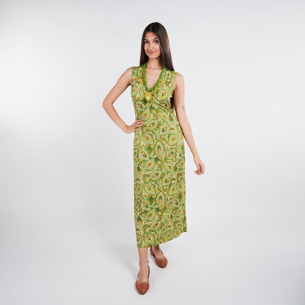 Vestido largo sin mangas de punto elástico estampado