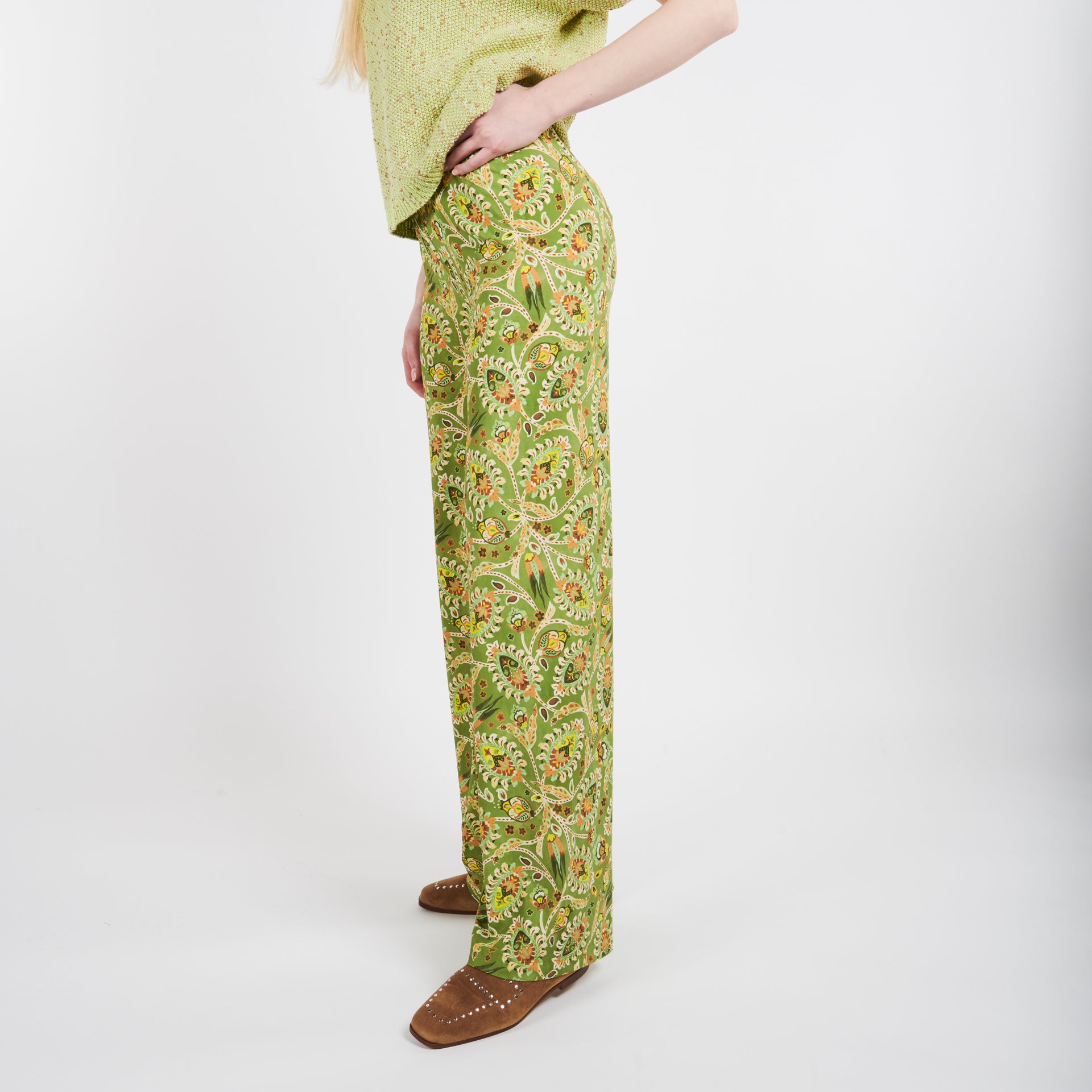 Pantalón recto de punto elástico estampado