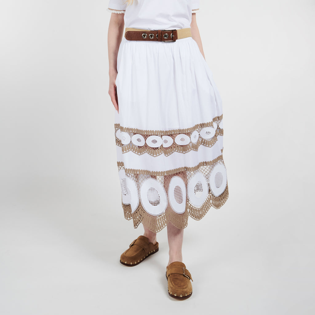 Falda larga de algodón bordada bicolor